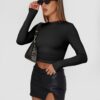 Trendy Queen Womens Long Sleeve Shirts Basic Crop Tops Tight Slim Fit Cute Teen Girls Fall Winter Y2k Clothes - Image 5