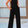 PRETTYGARDEN Womens Summer Jumpsuits Dressy Casual One Piece Outfits Sleeveless Mock Neck Wide Leg Pants Rompers with Pockets - Image 9