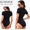 5 Pack Body Suits for Womens Short Sleeve Round Neck Casual Stretchy Basic T Shirt Bodysuit Tops - Image 2