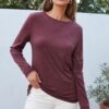 AUTOMET Womens Long Sleeve Round Neck Shirts Basic Tee Fall Tops Outfits Clothes 2024 - Image 2