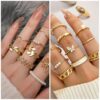 IFKM 36 PCS Gold Plated Jewelry Set with 4 PCS Necklace, 11 PCS Bracelet, 7 PCS Ear Cuffs Earring, 14 Pcs Knuckle Rings for Women Girls Valentine Anniversary Birthday Friendship Gift - Image 4