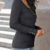 Kissfix Womens Long Sleeve Shirts Going Out Fall Clothes Casual Henley Tops Ribbed Knit Blouses Fashion Trendy Outfits - Image 3