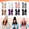 Winter Beanie Hat Scarf Gloves Set for Women, Pom Pom Beanie Fleece Lined Knit Neck Warmer Touchscreen Gloves 3 in 1 Gift Set - Image 6