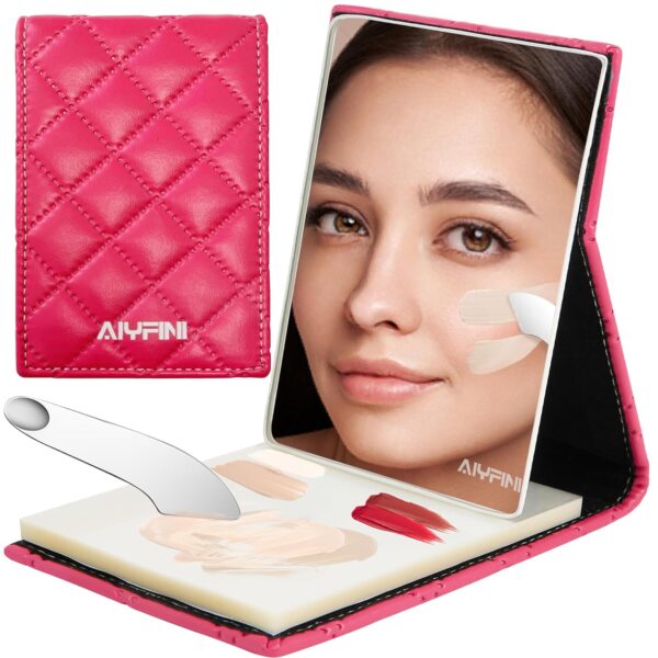 Foundation Cream Makeup Mixing Palette Kit | Alyfini Small Travel Mirror, 100 Disposable Palette Paper, Spatula | Professional Makeup Artist Kit Essentials | Stage Cosplay Wedding SFX Makeup Kit Gifts